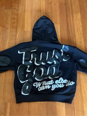 Red Letters Black Hoodie w/ heart & Trust God What Else can you do on back
